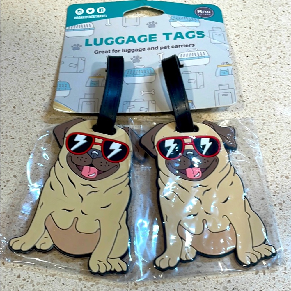 NIP Pug Dog Luggage Tags Set of 2